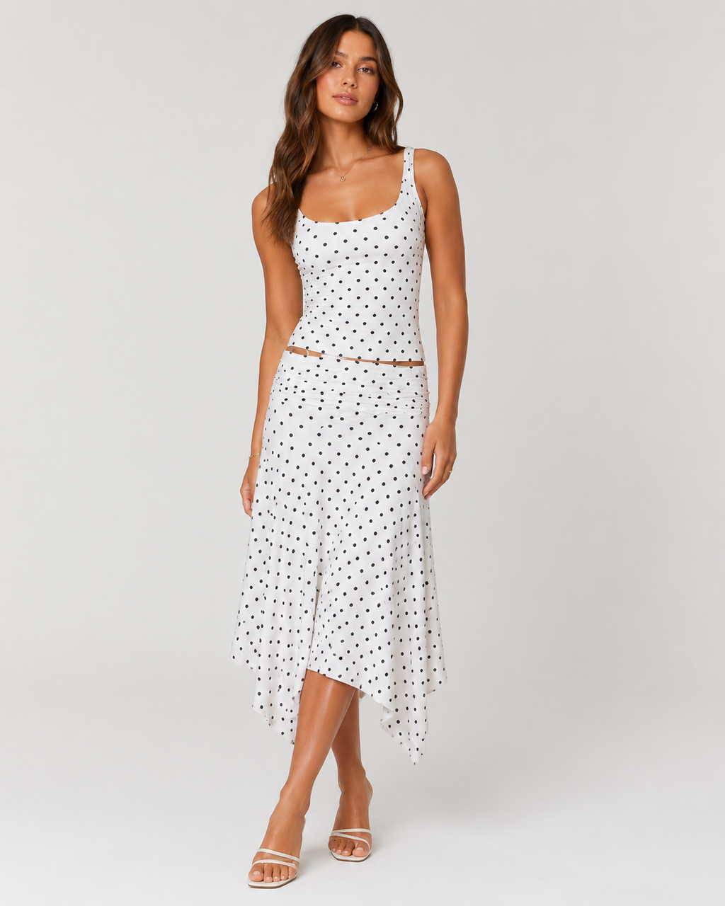 Cerina Polka Dot Cami Top & Midi Skirt Set