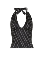 Deep V Halter Tie Top- Polka Dots