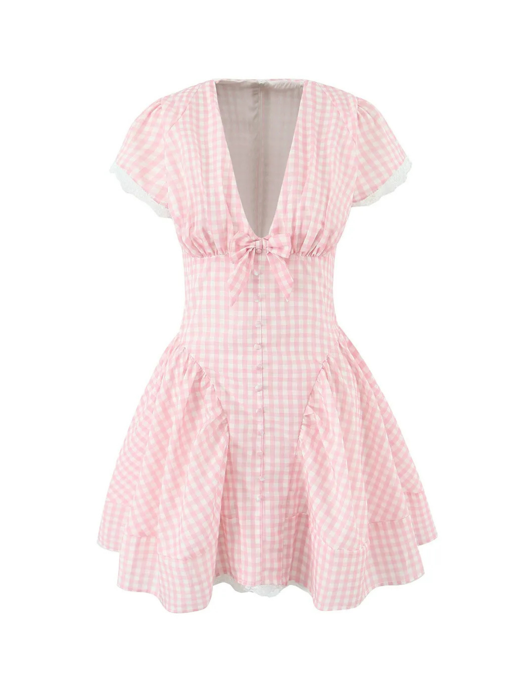 Alina Pink Gingham Bow Mini Dress