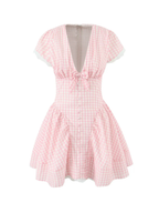 Alina Pink Gingham Bow Mini Dress