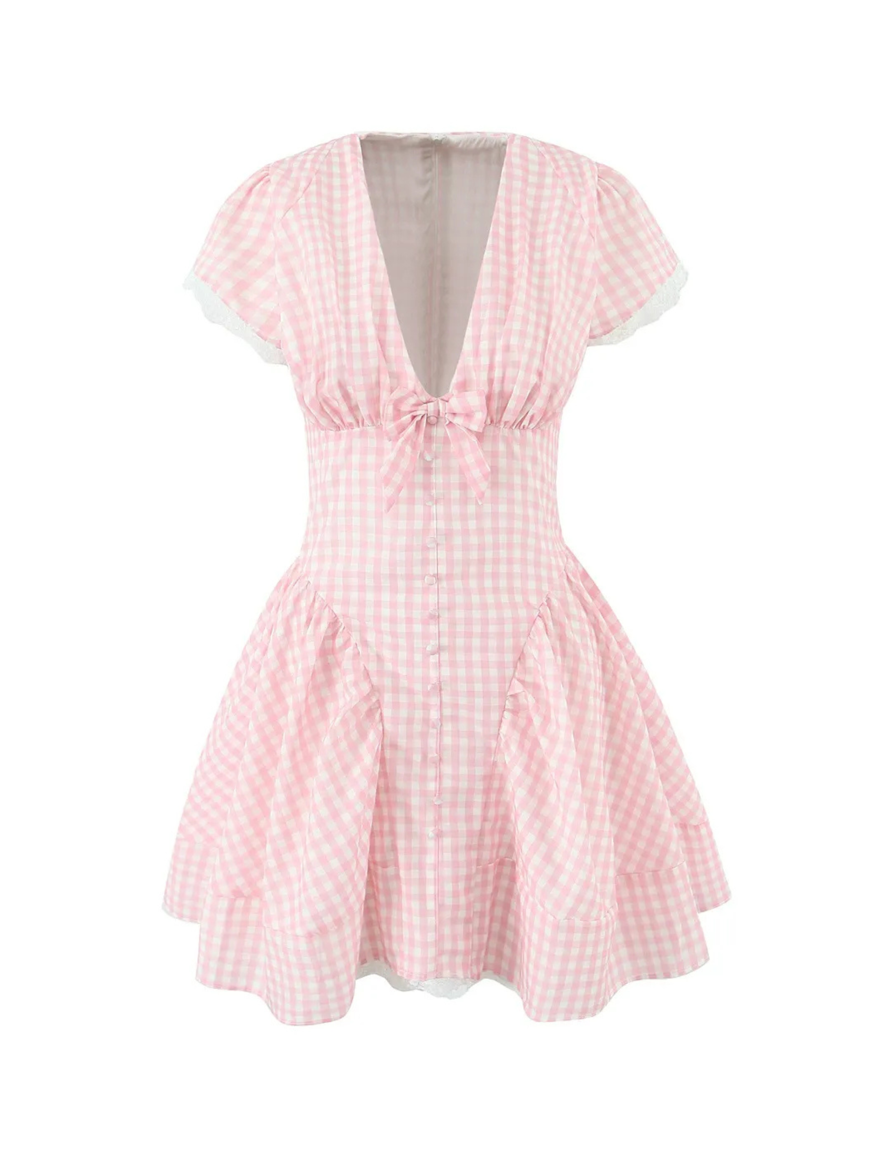 Alina Pink Gingham Bow Mini Dress