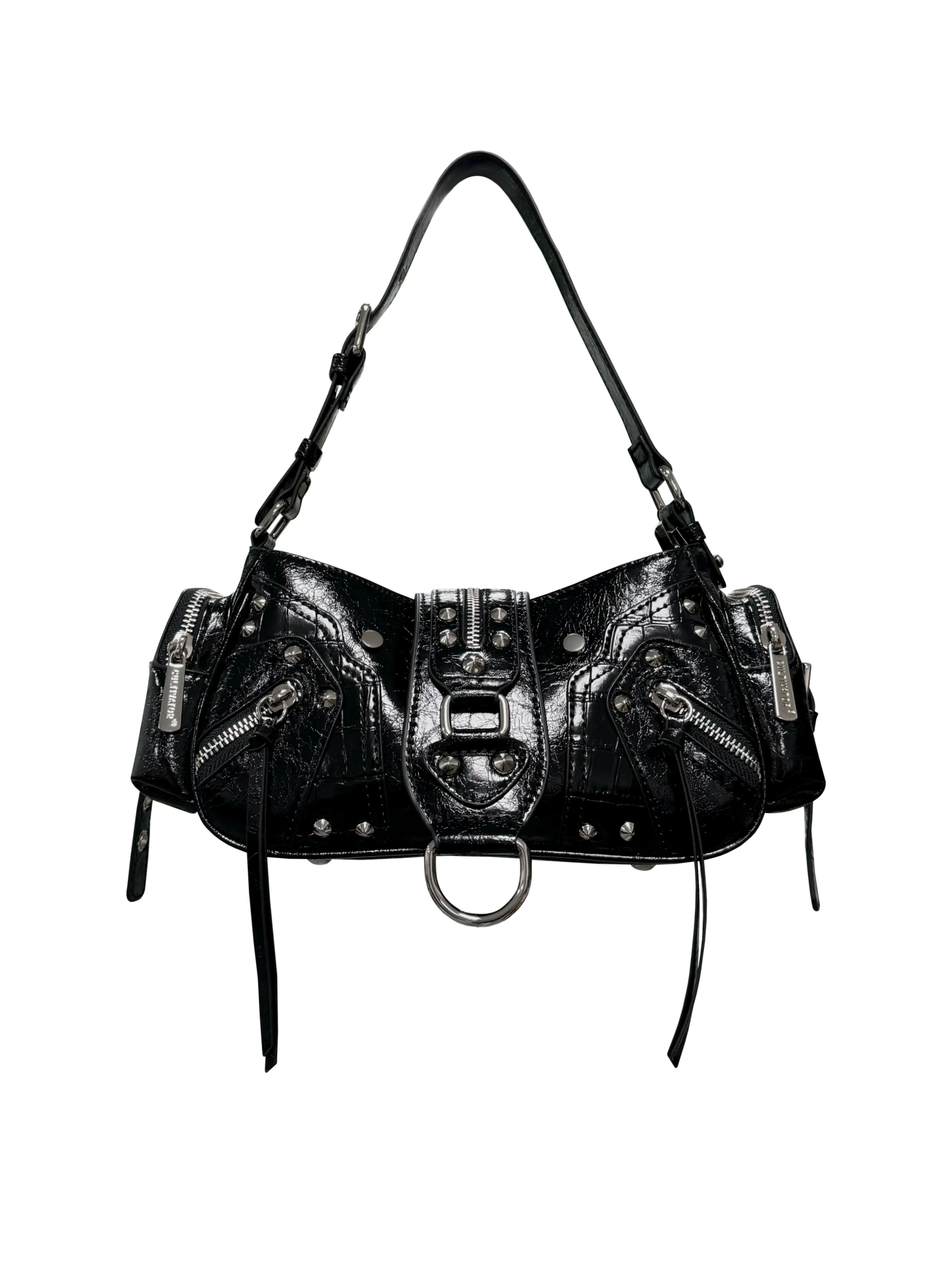 Phoebe Studded Croc-Effect Shoulder Bag