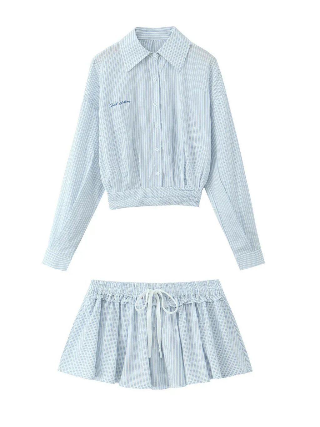 Helin Striped Cropped Shirt & Mini Skort Set