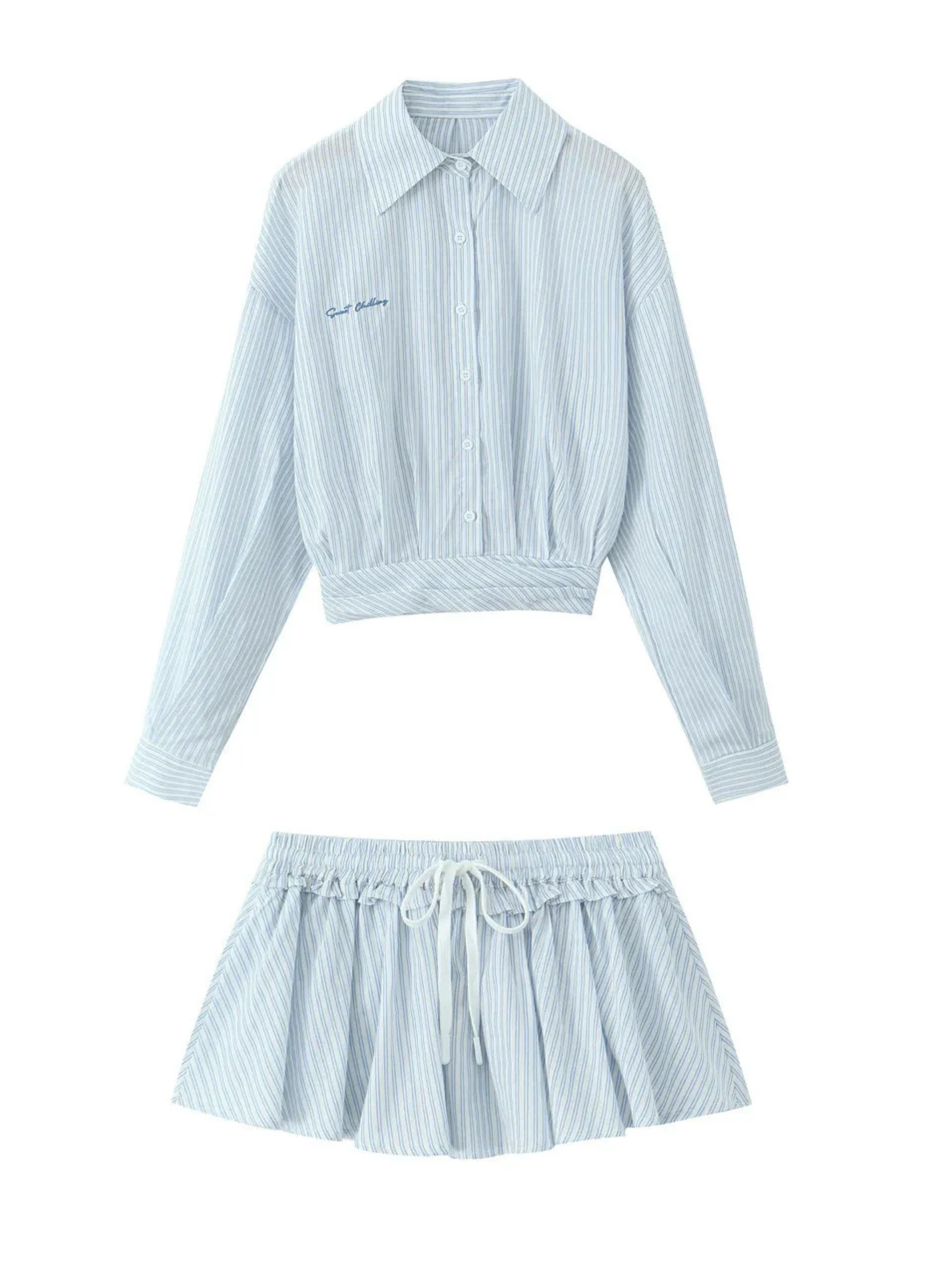 Helin Striped Cropped Shirt & Mini Skort Set