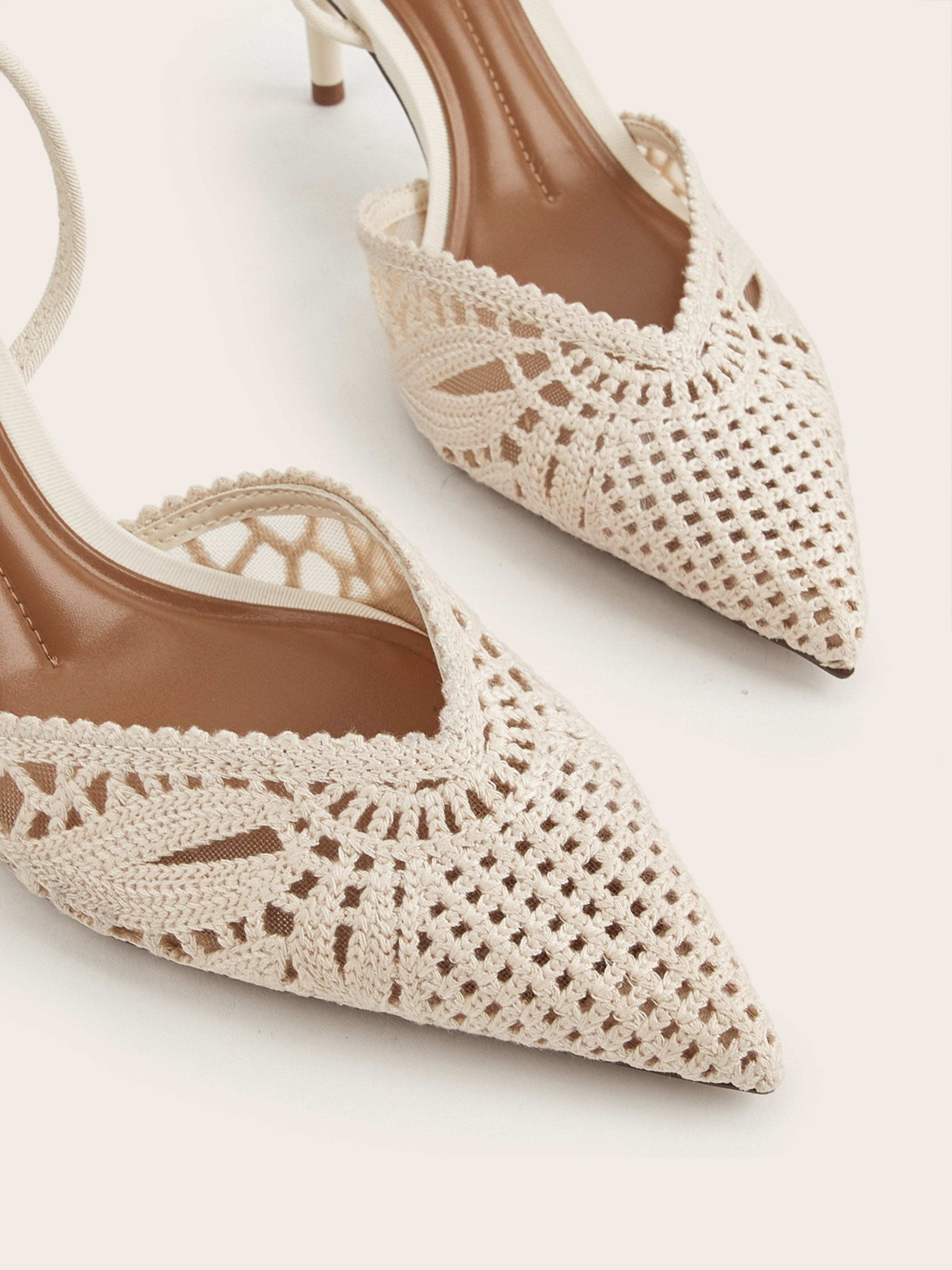 Soreya Pointed Toe Crochet Slingback Heels
