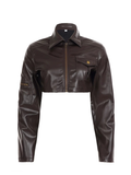 Ember Cropped Faux Leather Bomber Jacket