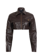 Ember Cropped Faux Leather Bomber Jacket