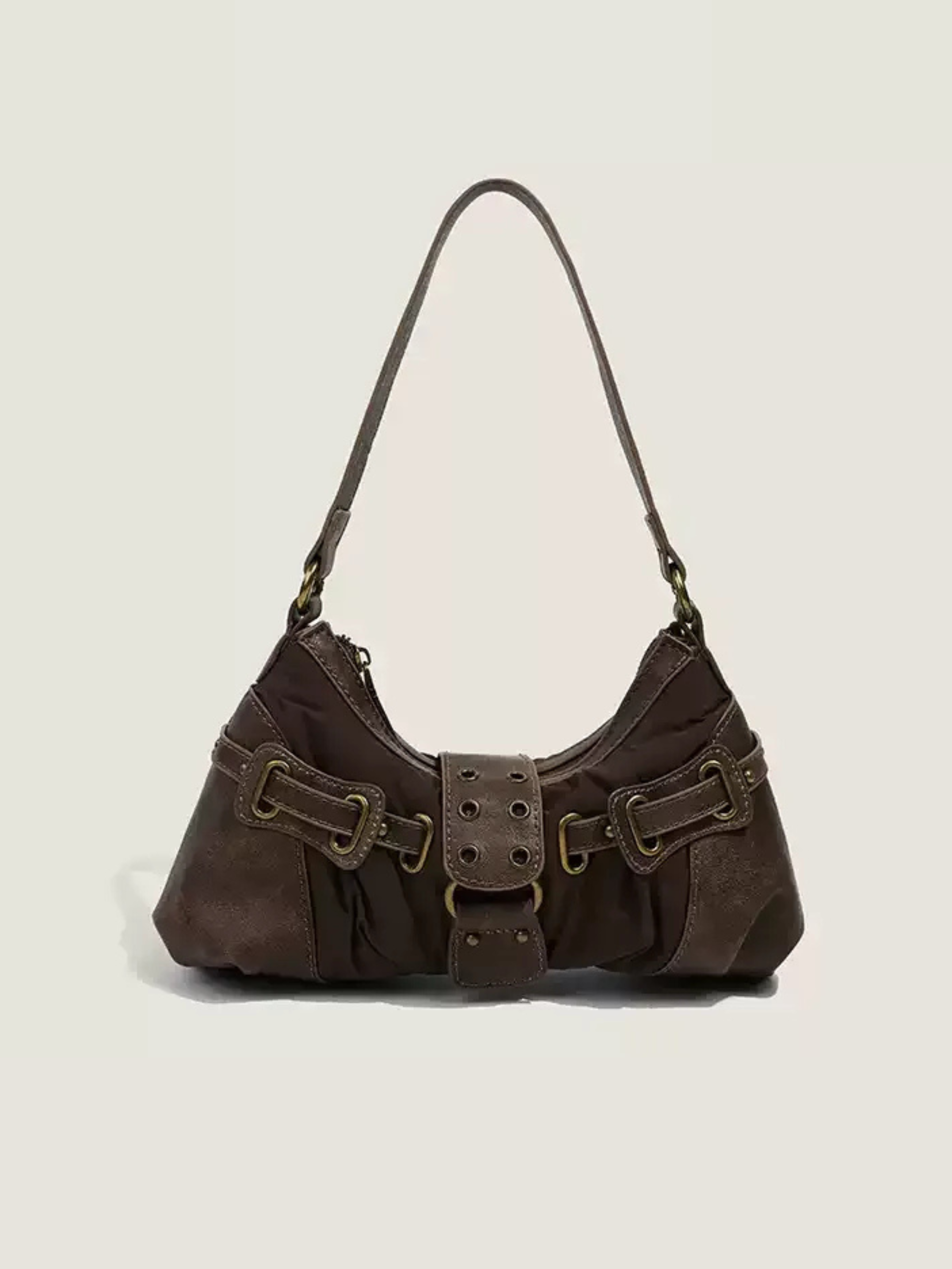 Jade Vintage Buckle Nylon Shoulder Bag