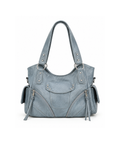 Kallie Vintage Oversized Shoulder Bag in Haze Blue