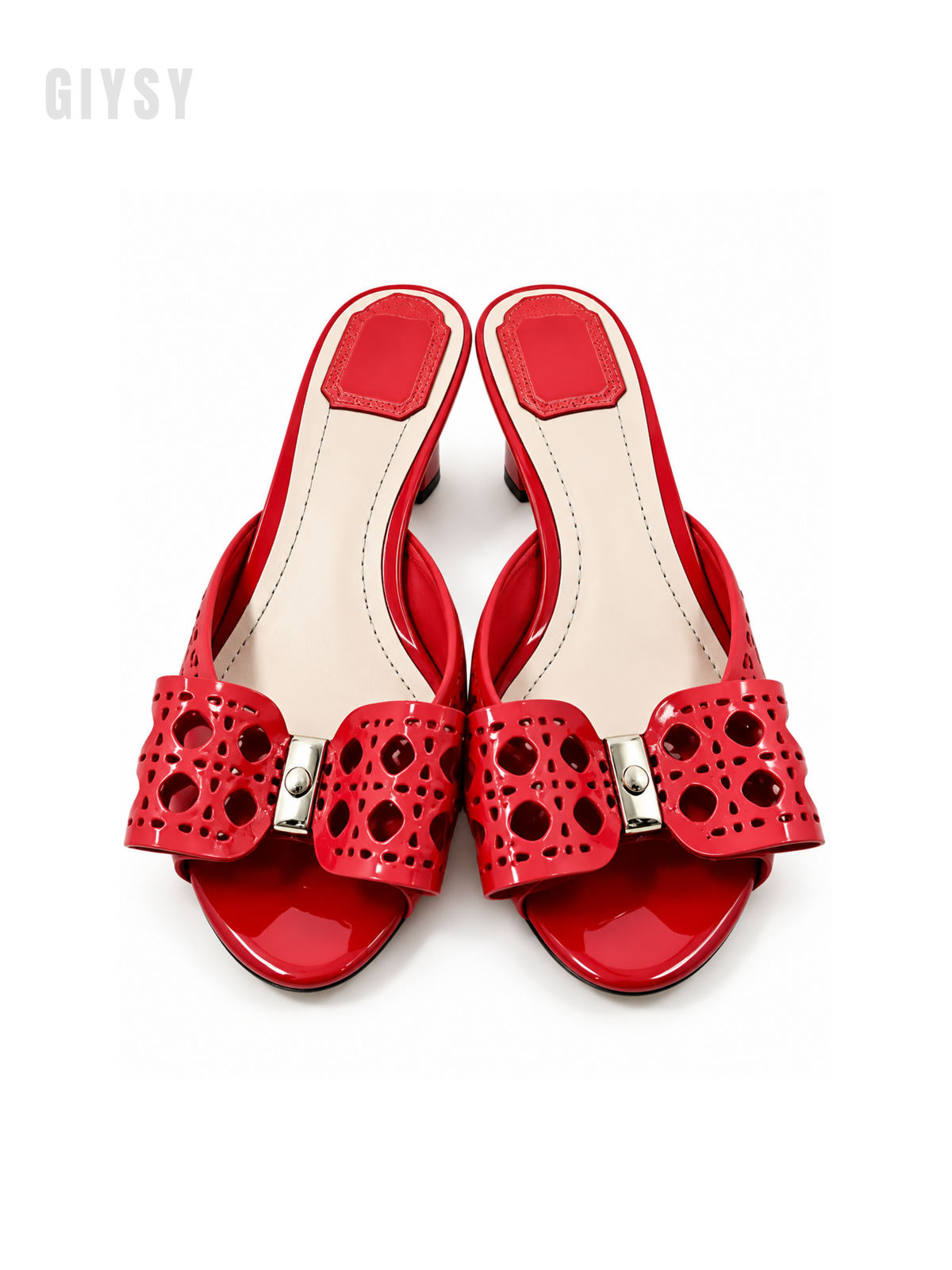Scarlet Bow Patent Mules
