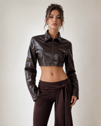 Ember Cropped Faux Leather Bomber Jacket