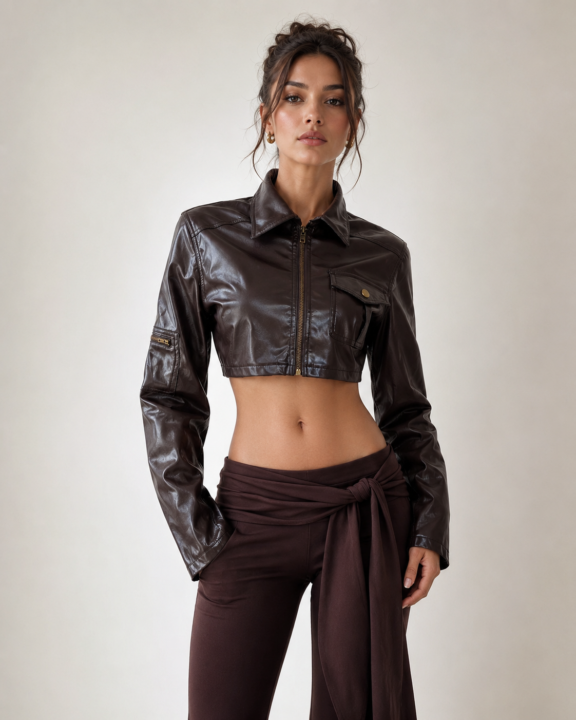 Ember Cropped Faux Leather Bomber Jacket