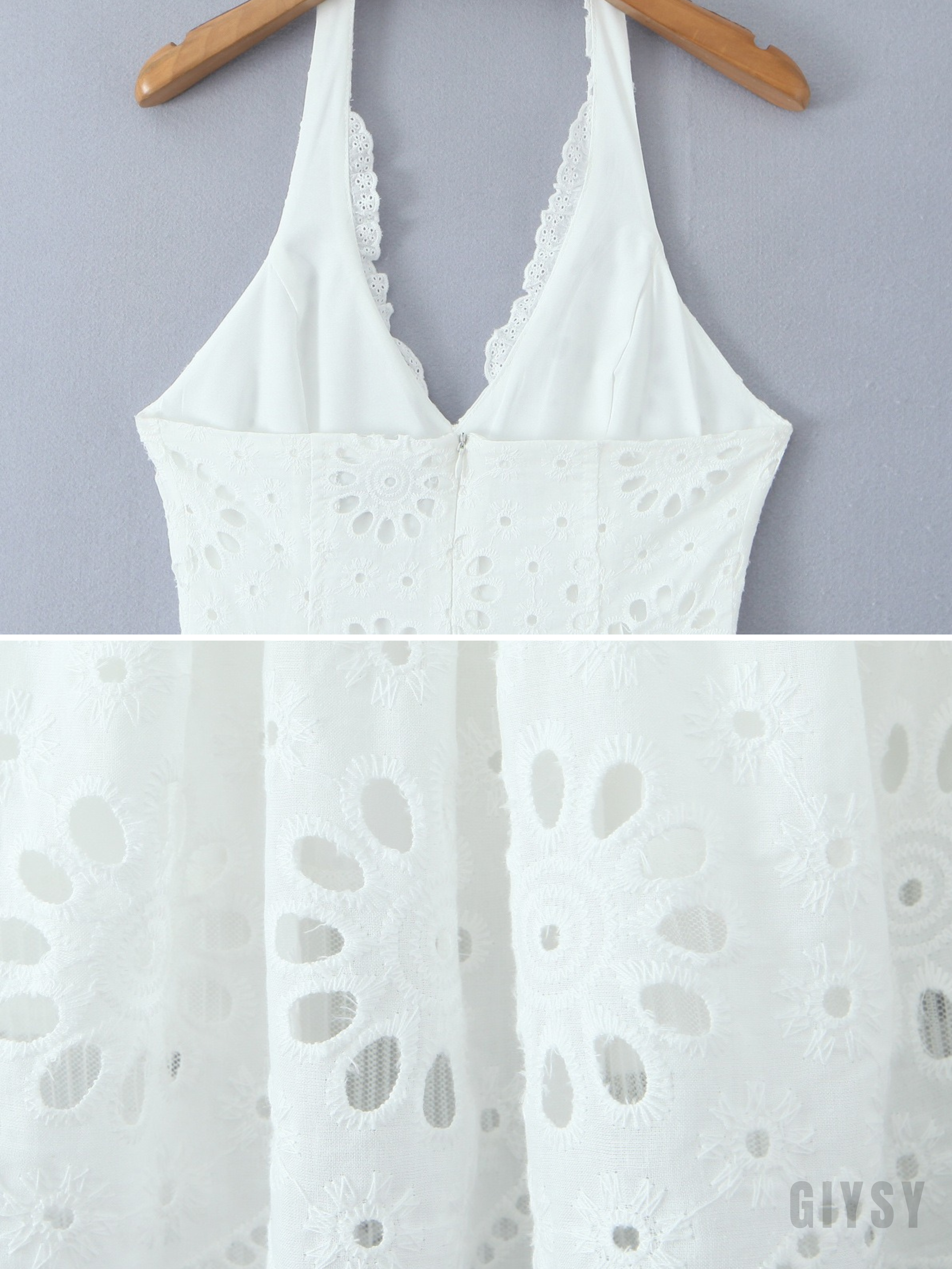 Elisae Eyelet Halter Mini Dress