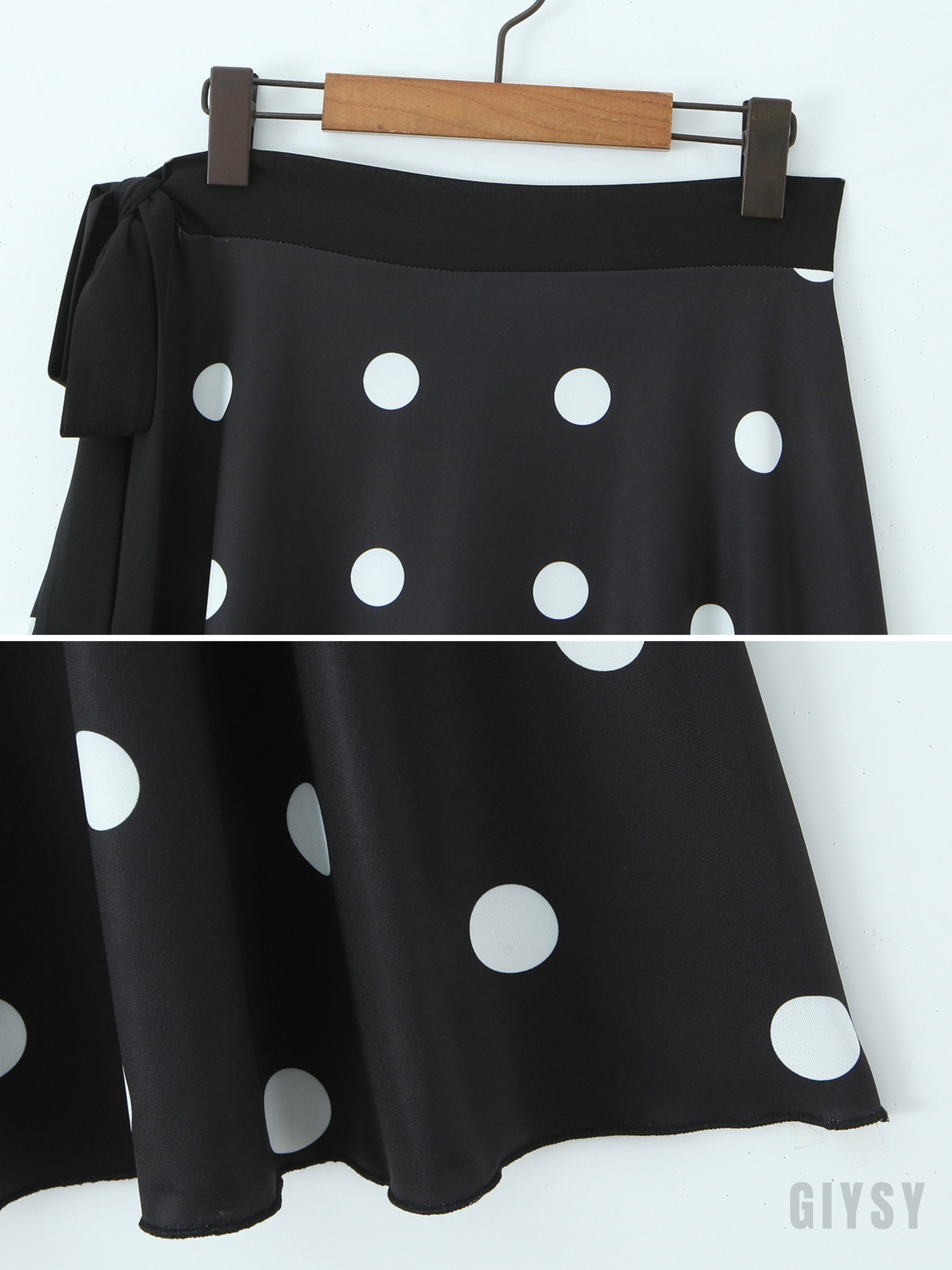 Mirana Polka Dot Side Tie Midi Skirt