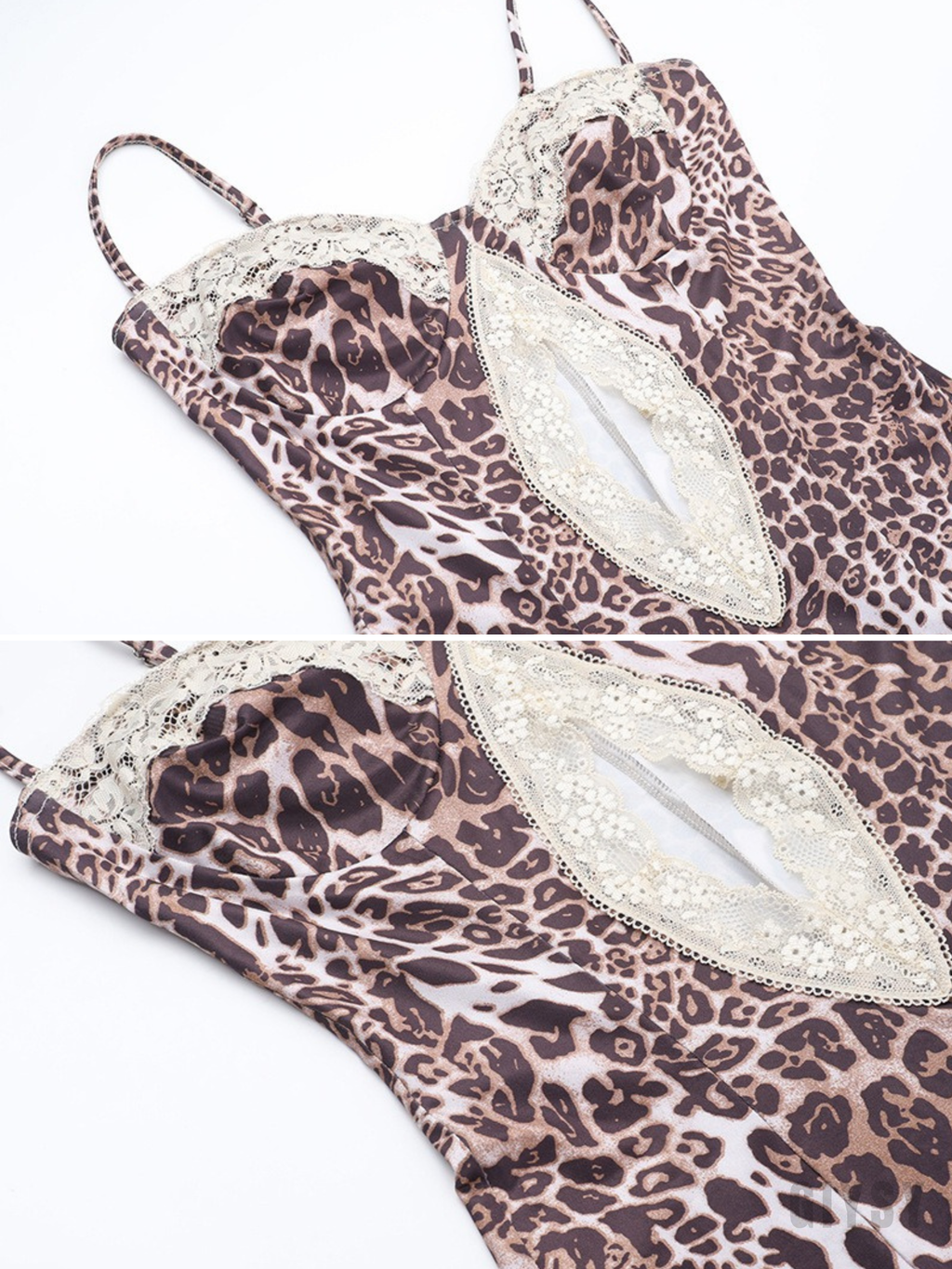 Faelin Leopard Lace Trim Slit Dress