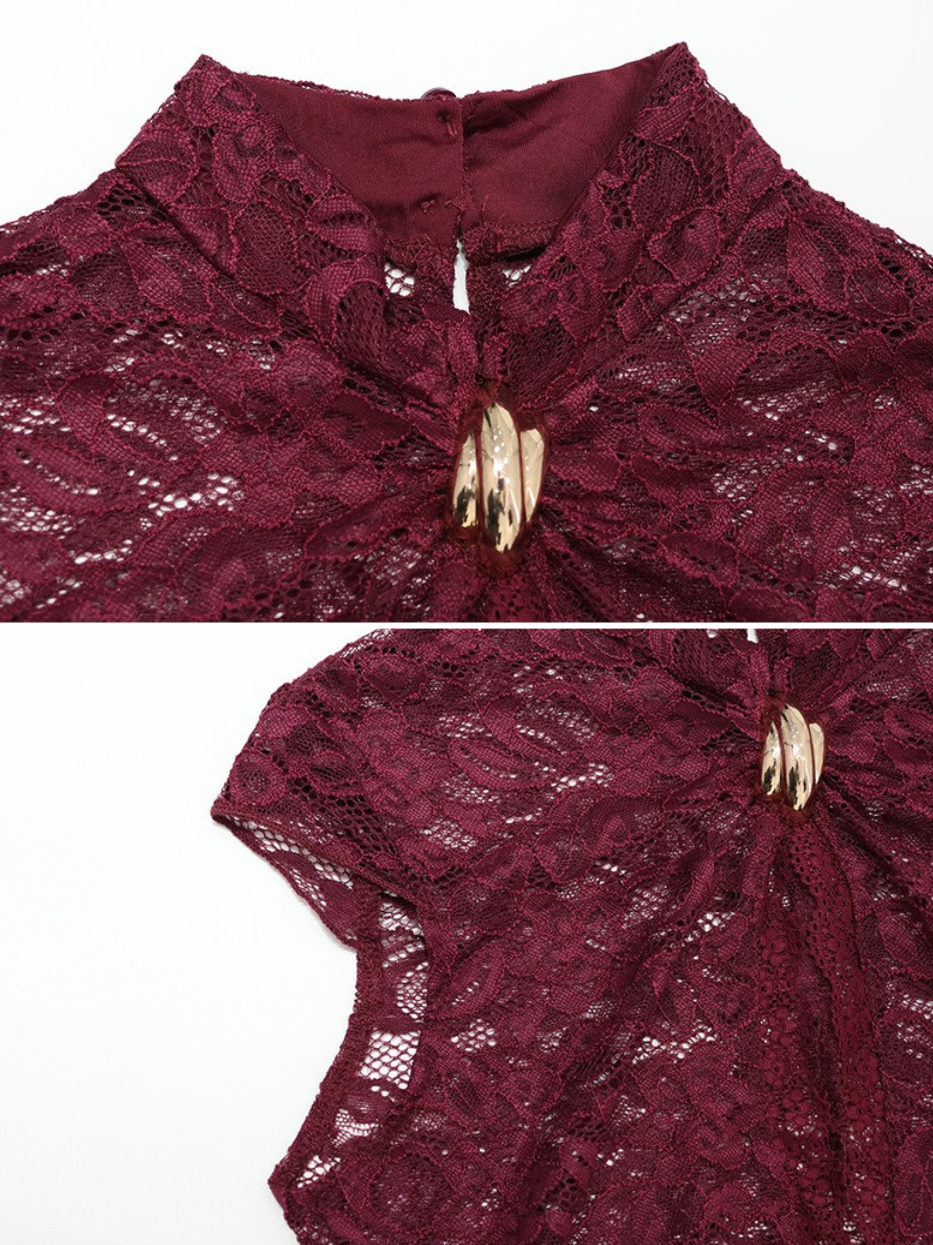 Venya Burgundy Lace Mini Dress