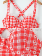 Althea Red Gingham Lace Trim Mini Dress