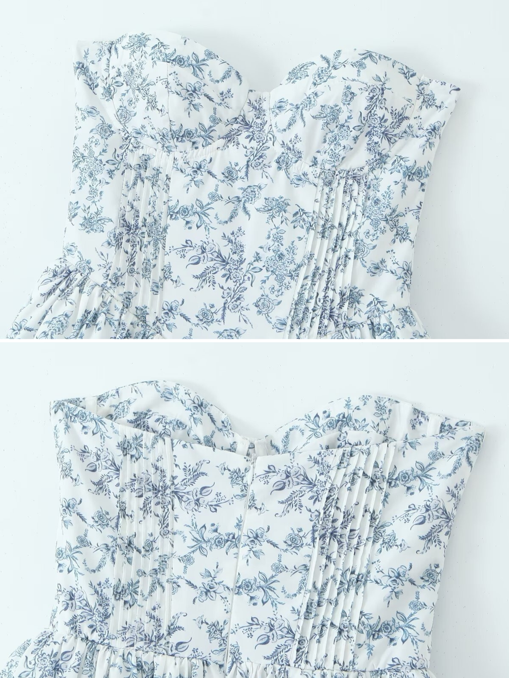 Melis Blue Toile Strapless Midi Dress
