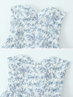 Melis Blue Toile Strapless Midi Dress