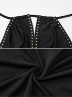 Stud Trim Halter Mini Dress