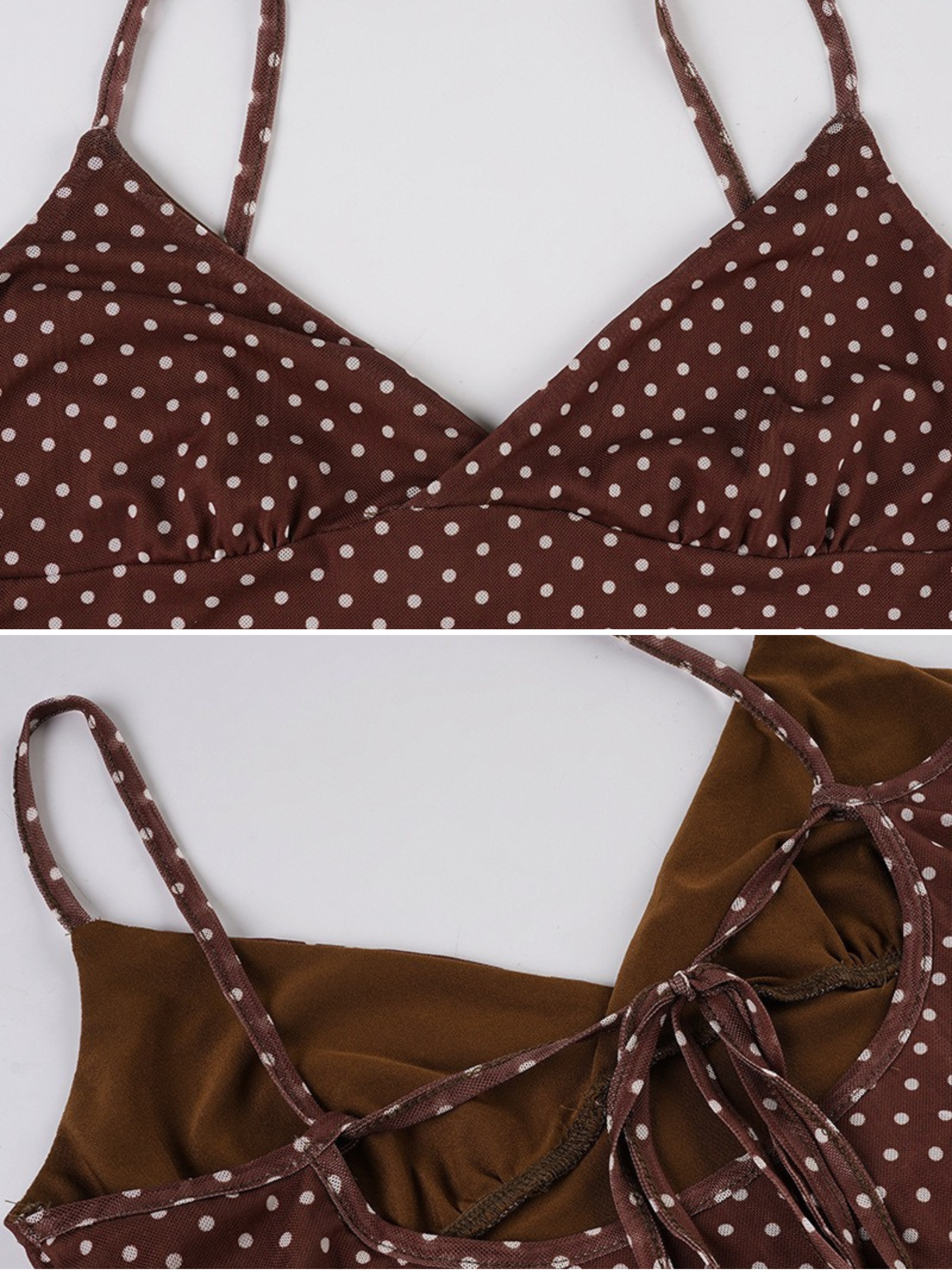 Mocha Polka Dot Slip Mini Dress