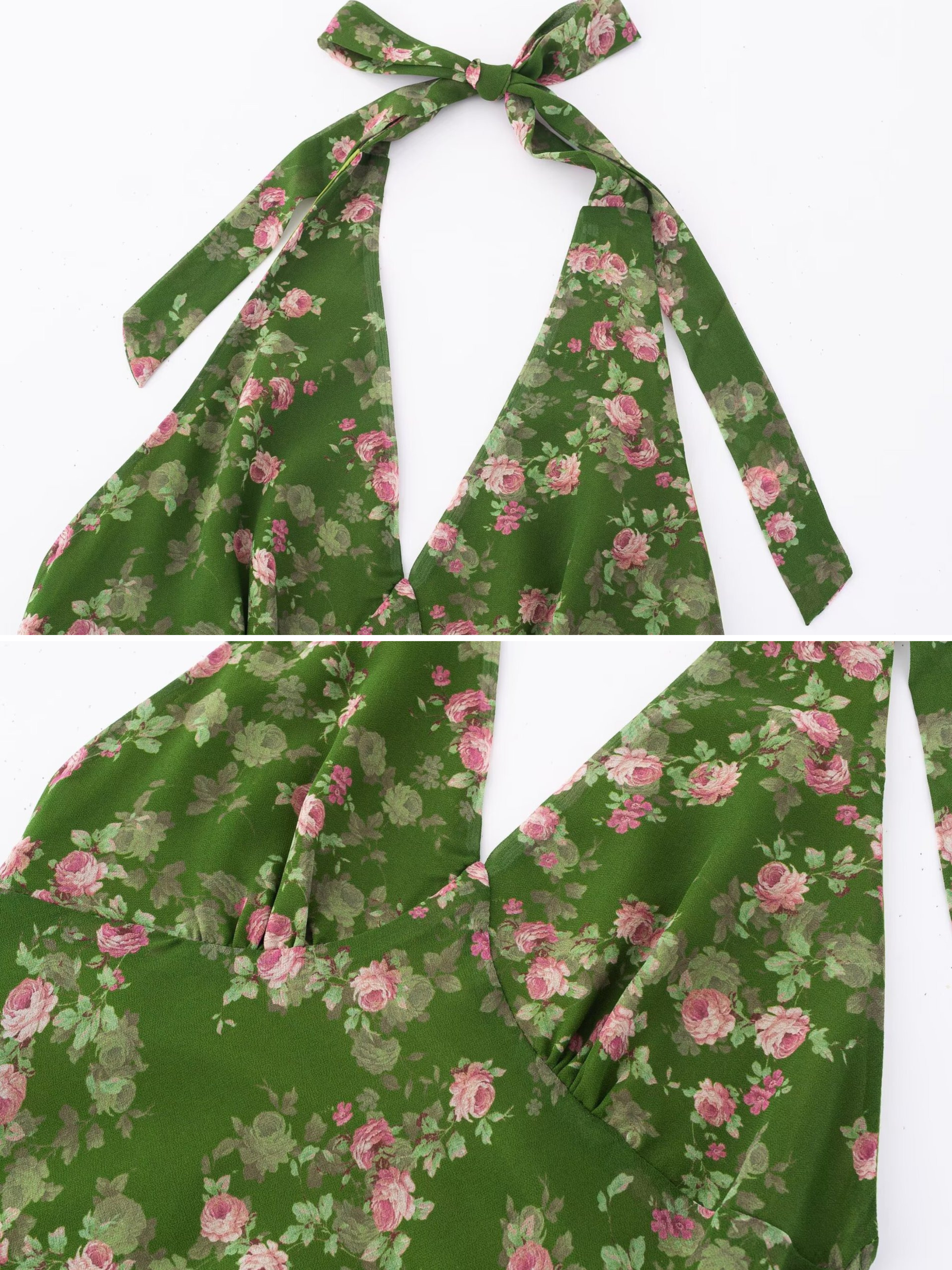Yeli Olive Floral Halter Midi Dress