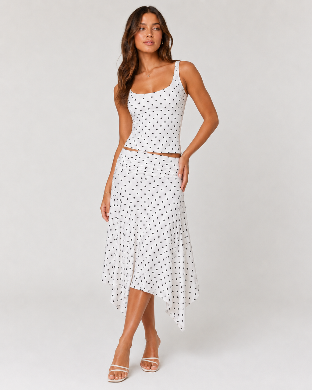 Cerina Polka Dot Cami Top & Midi Skirt Set