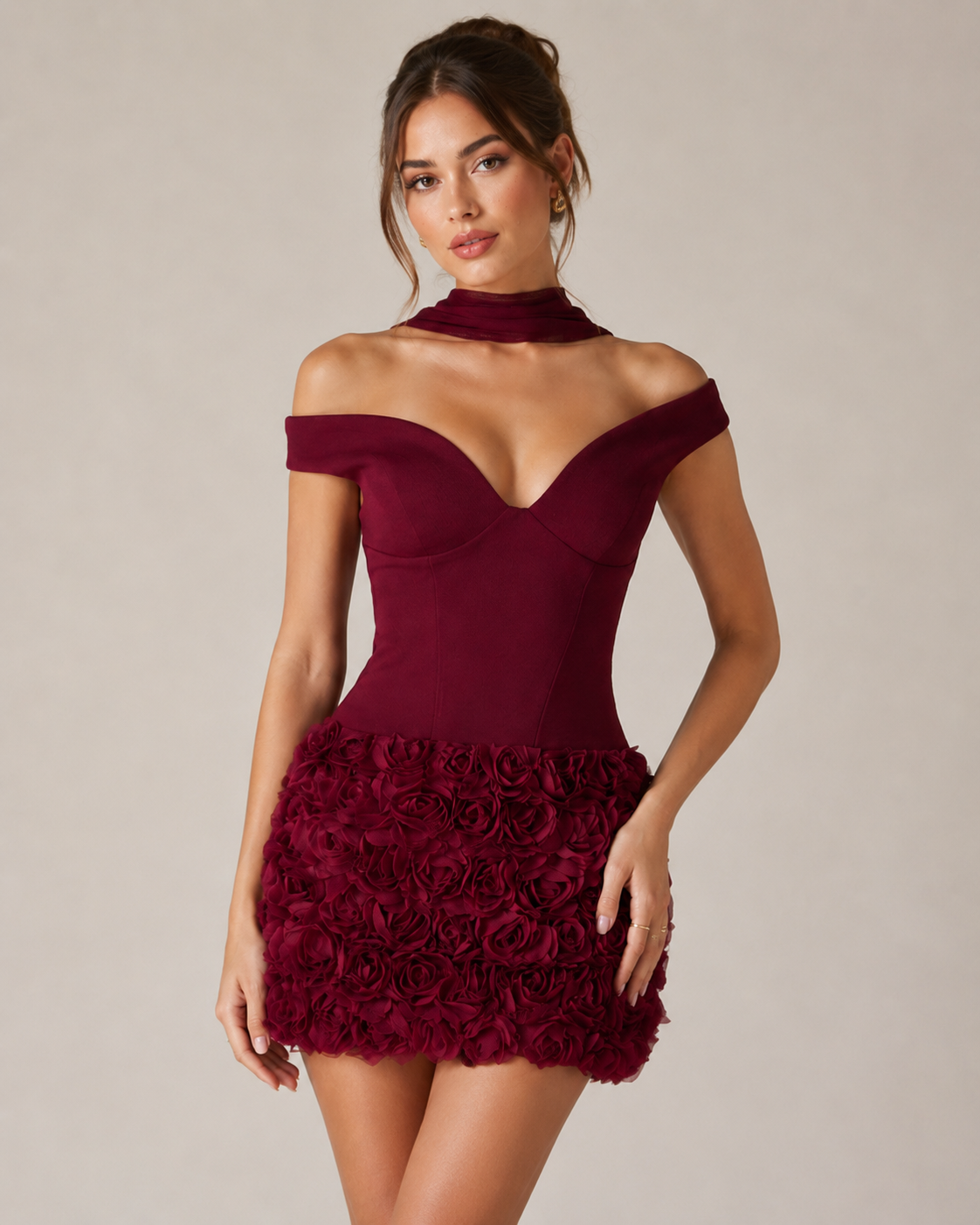 Milva Off-Shoulder Rosette Mini Dress