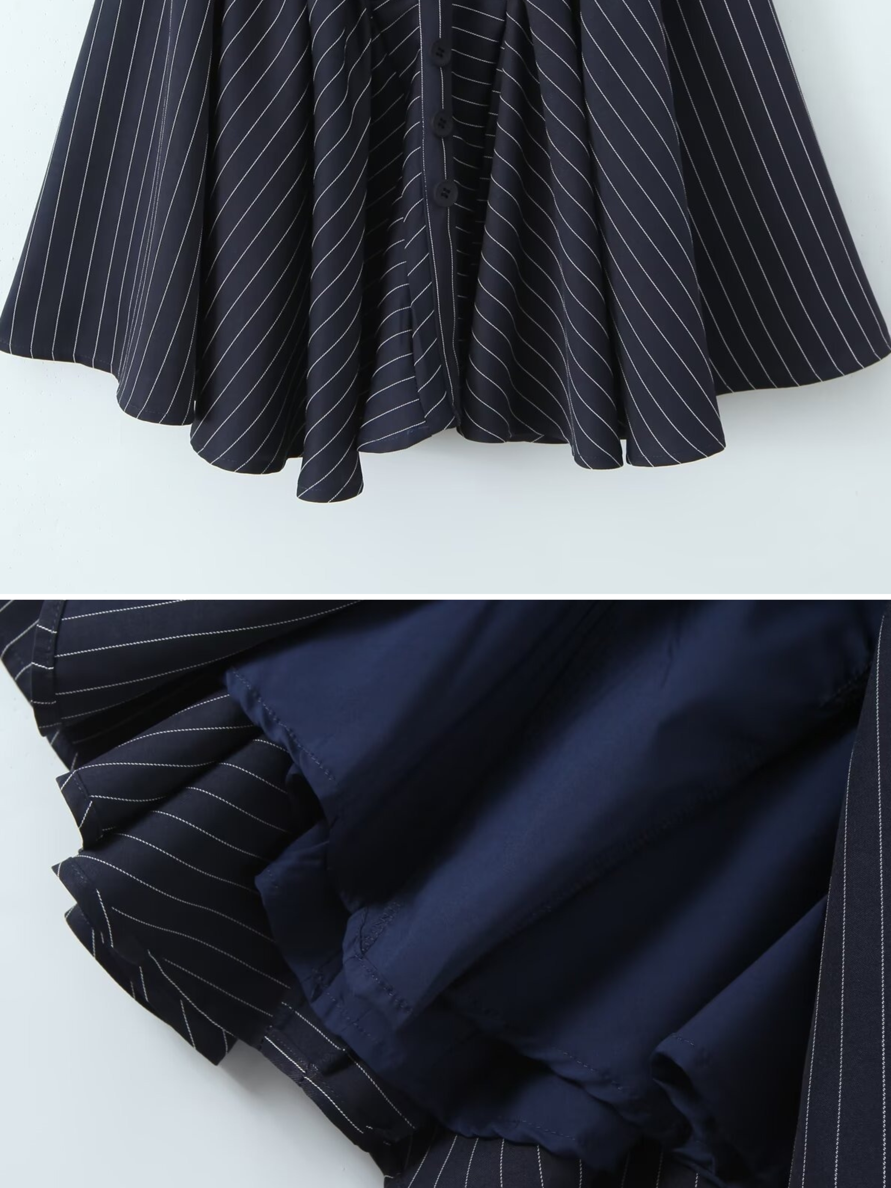 Ceren Navy Pinstripe Halter Mini Dress