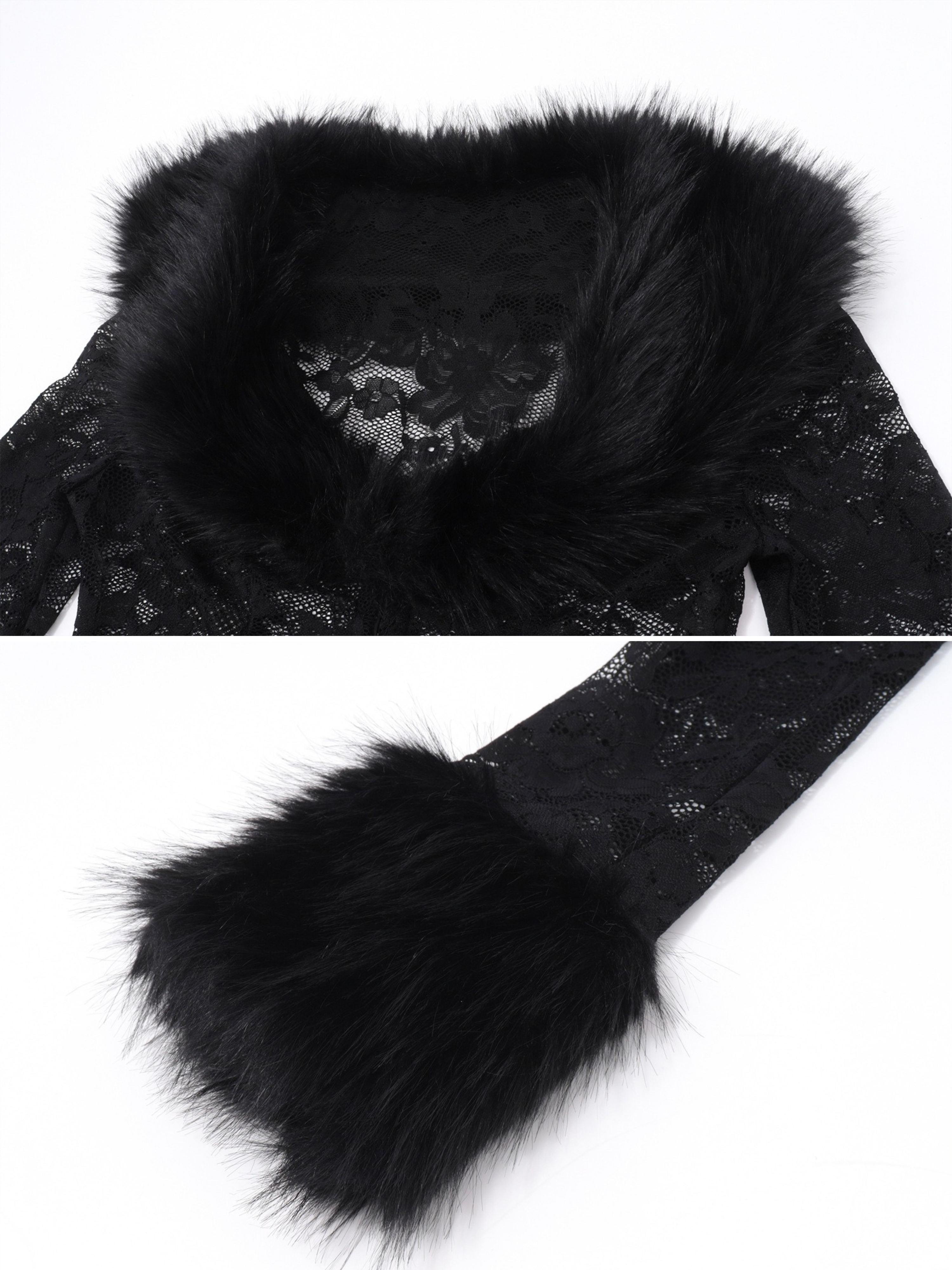 Faux Fur Lace Top & Mini Skirt Set