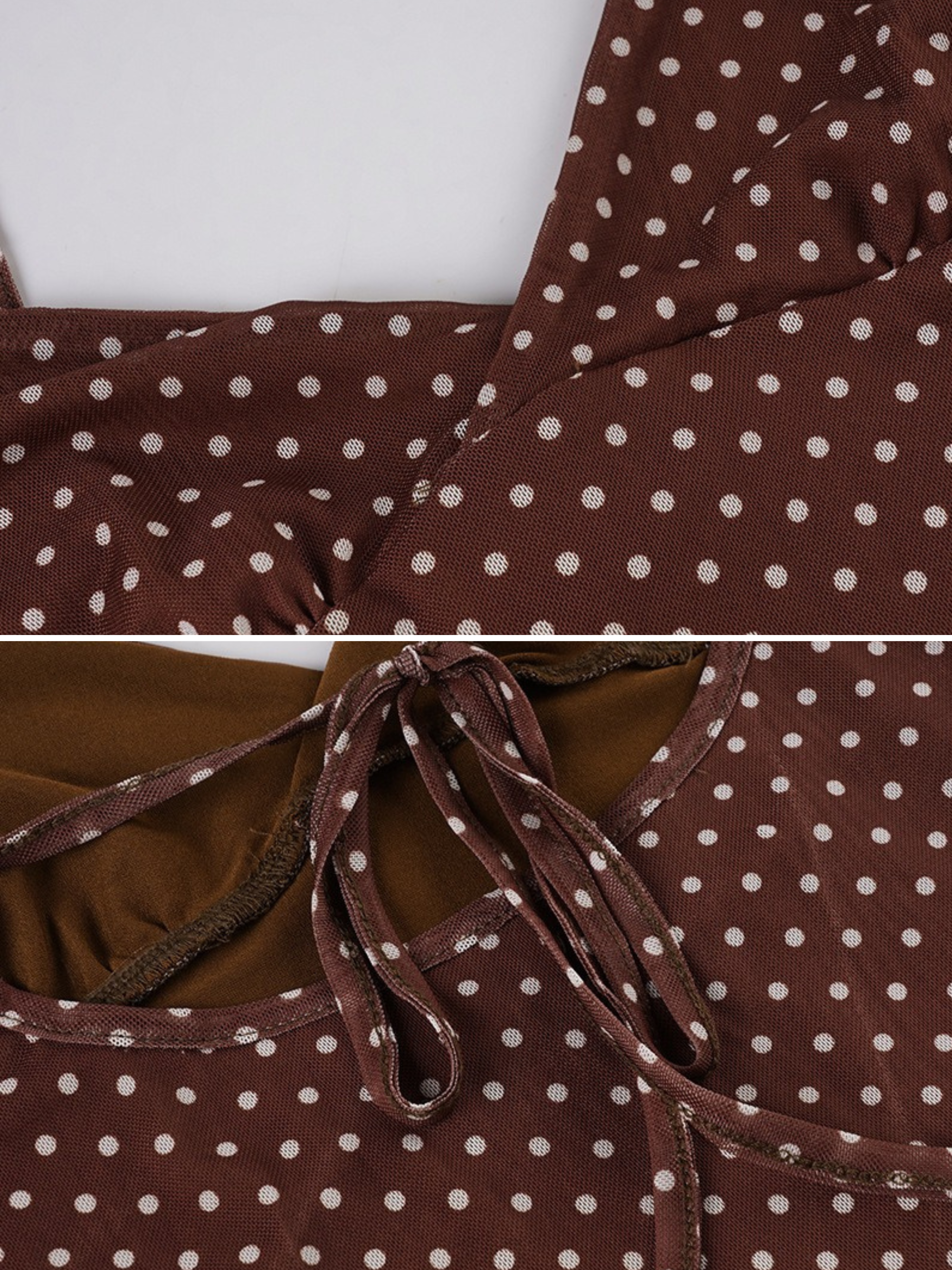 Mocha Polka Dot Slip Mini Dress
