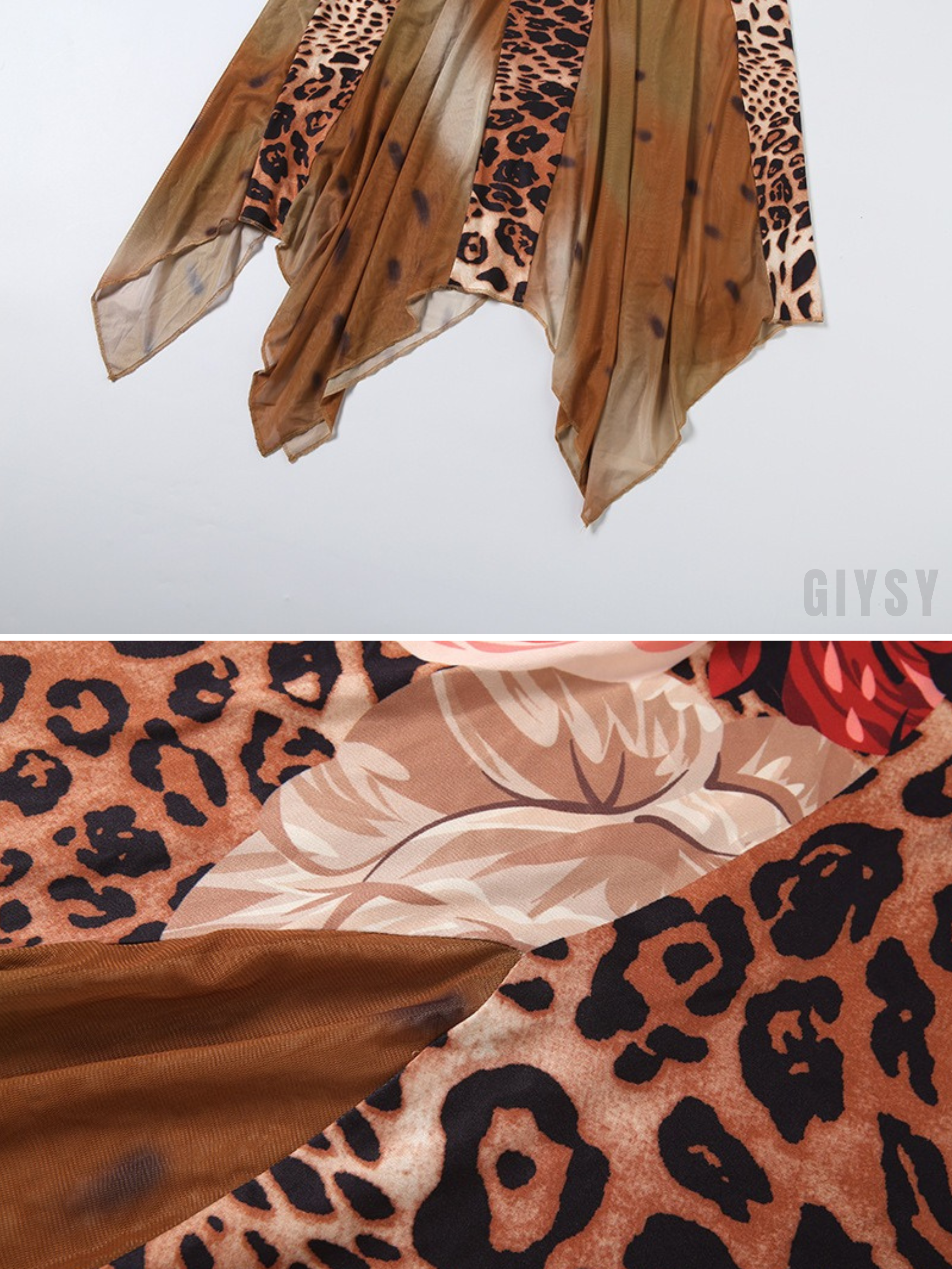 Zelin Leopard Floral Mesh Maxi Dress