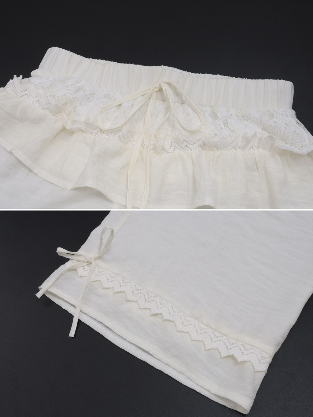 Lace Trim Ruffle Waist Wide Leg Pants