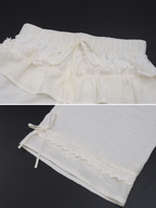 Lace Trim Ruffle Waist Wide Leg Pants