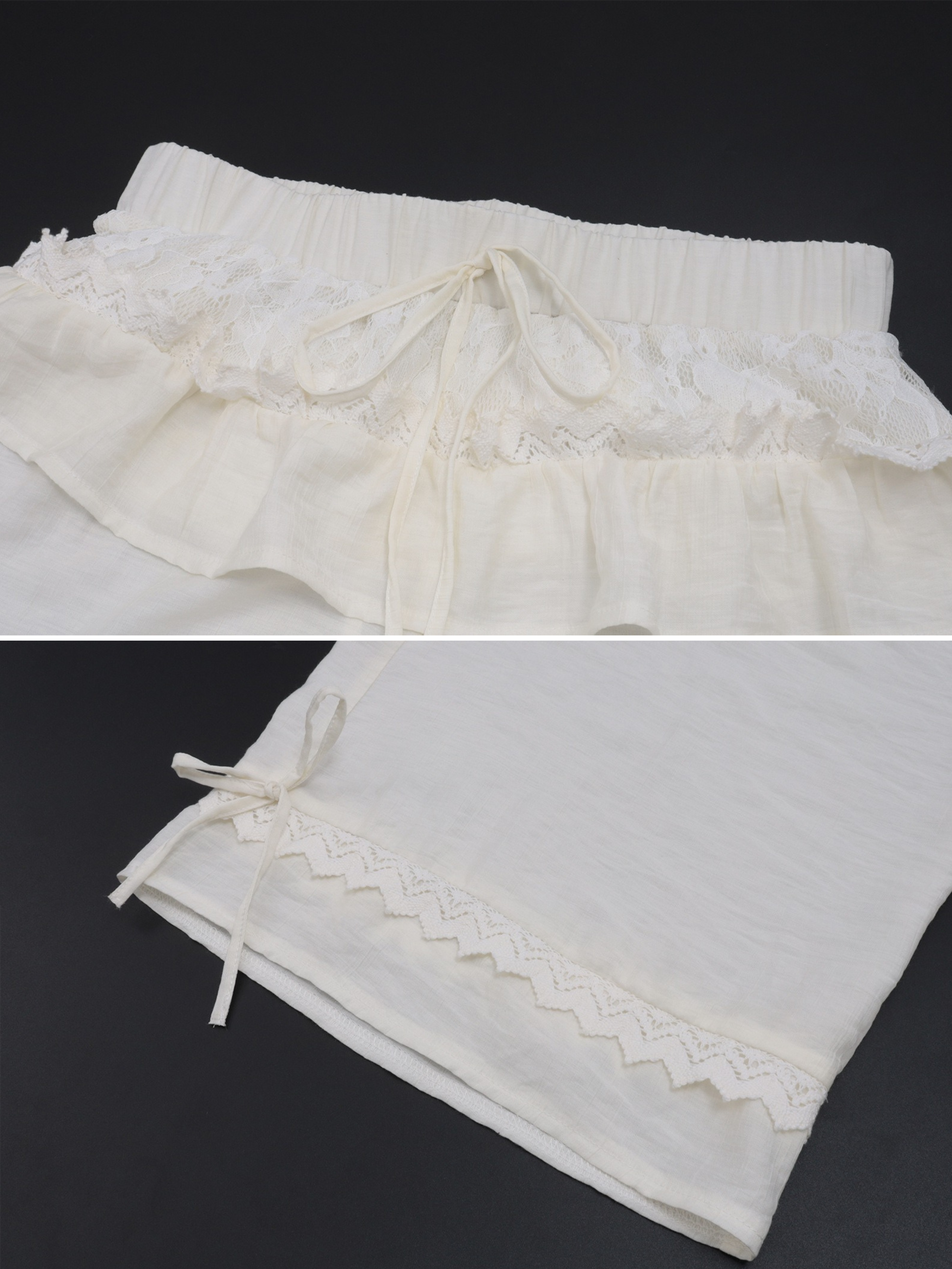 Lace Trim Ruffle Waist Wide Leg Pants