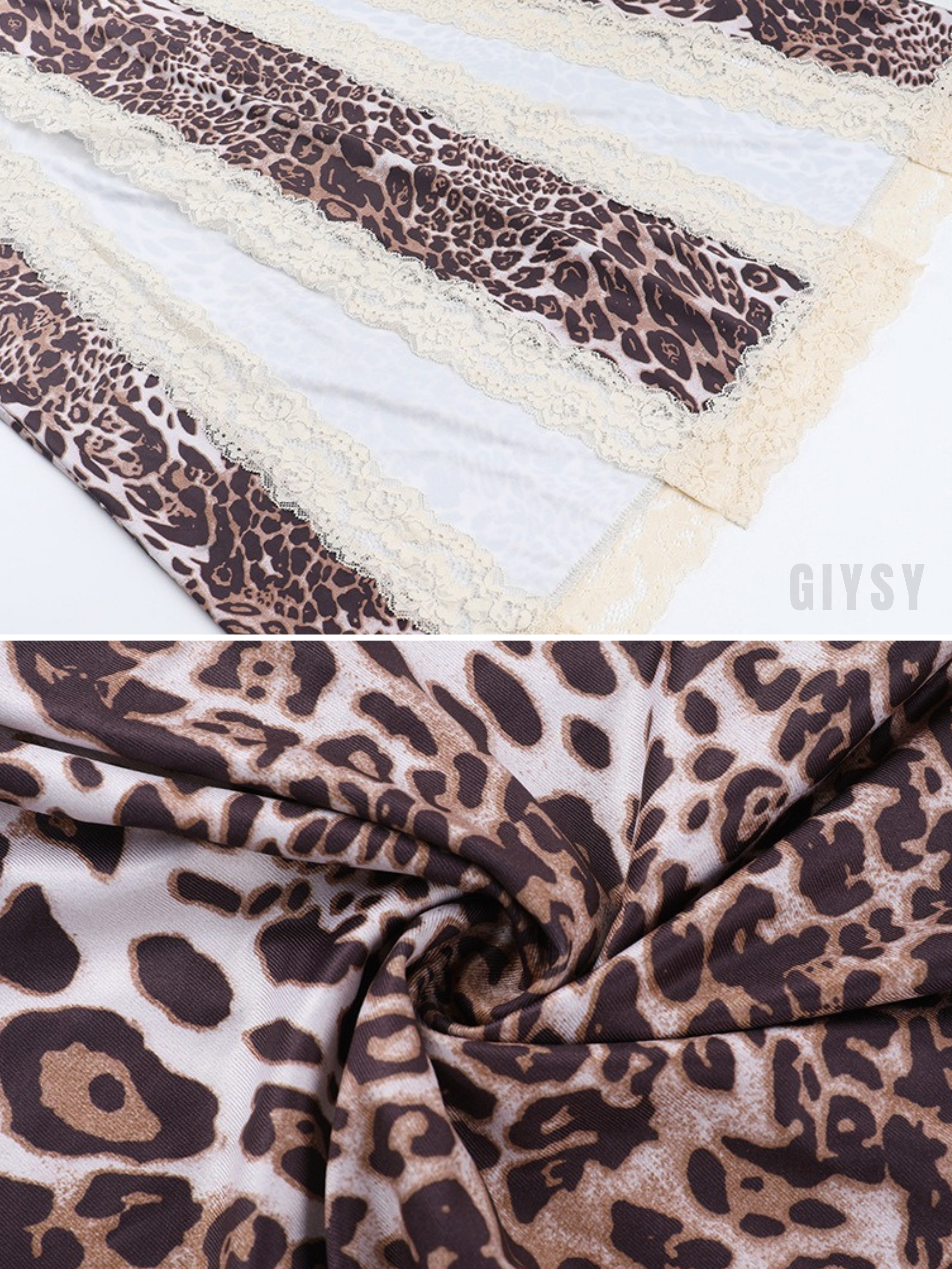 Faelin Leopard Lace Trim Slit Dress