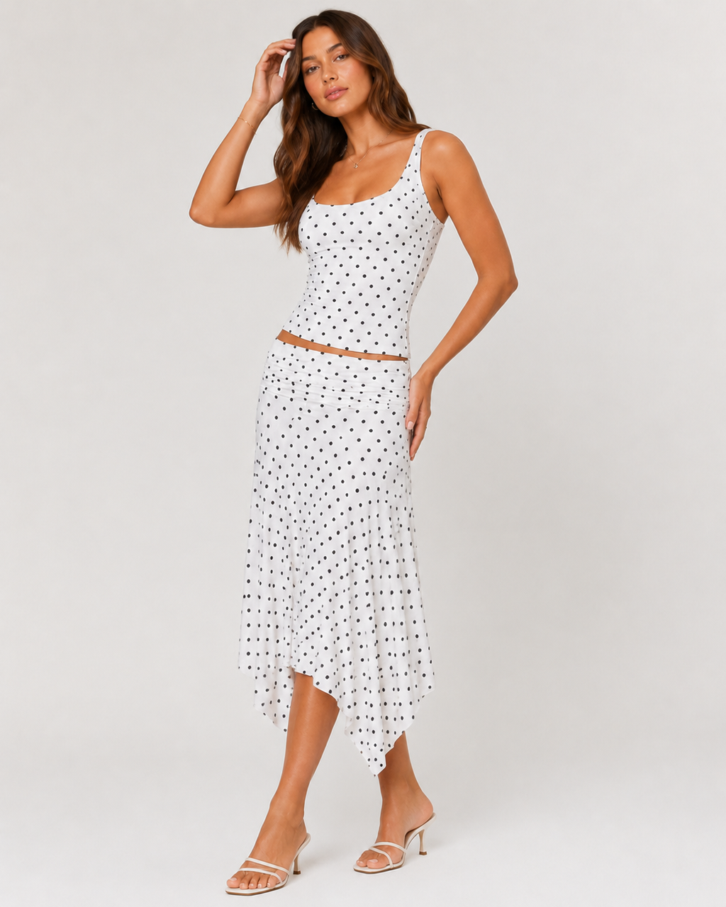 Cerina Polka Dot Cami Top & Midi Skirt Set