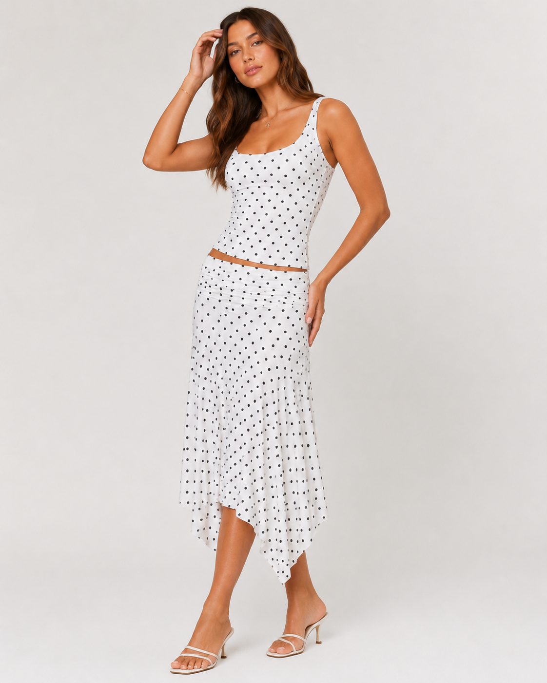 Cerina Polka Dot Cami Top & Midi Skirt Set