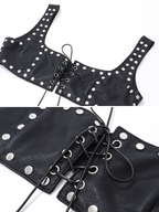 Studded Lace-Up Faux Leather Crop Top