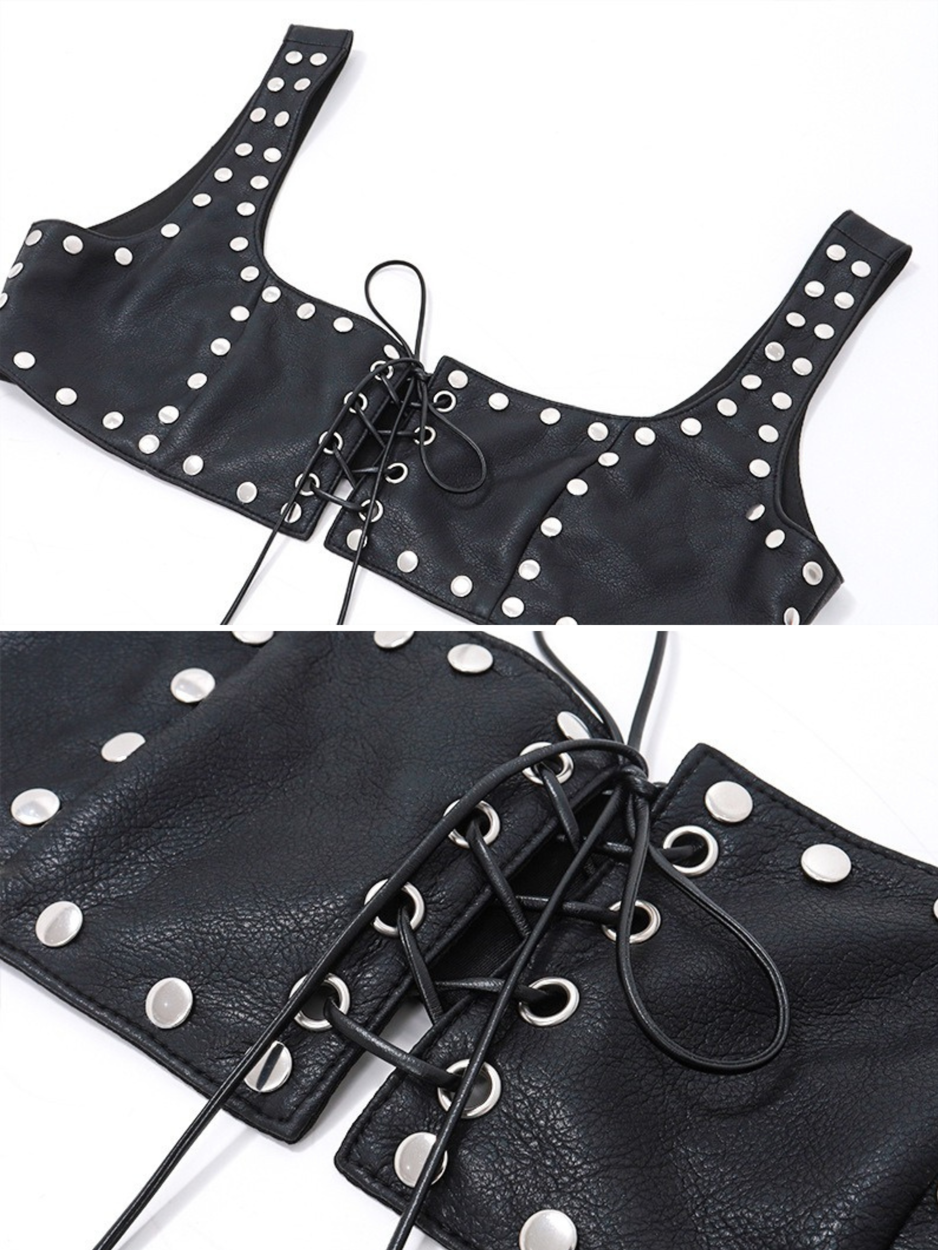 Studded Lace-Up Faux Leather Crop Top