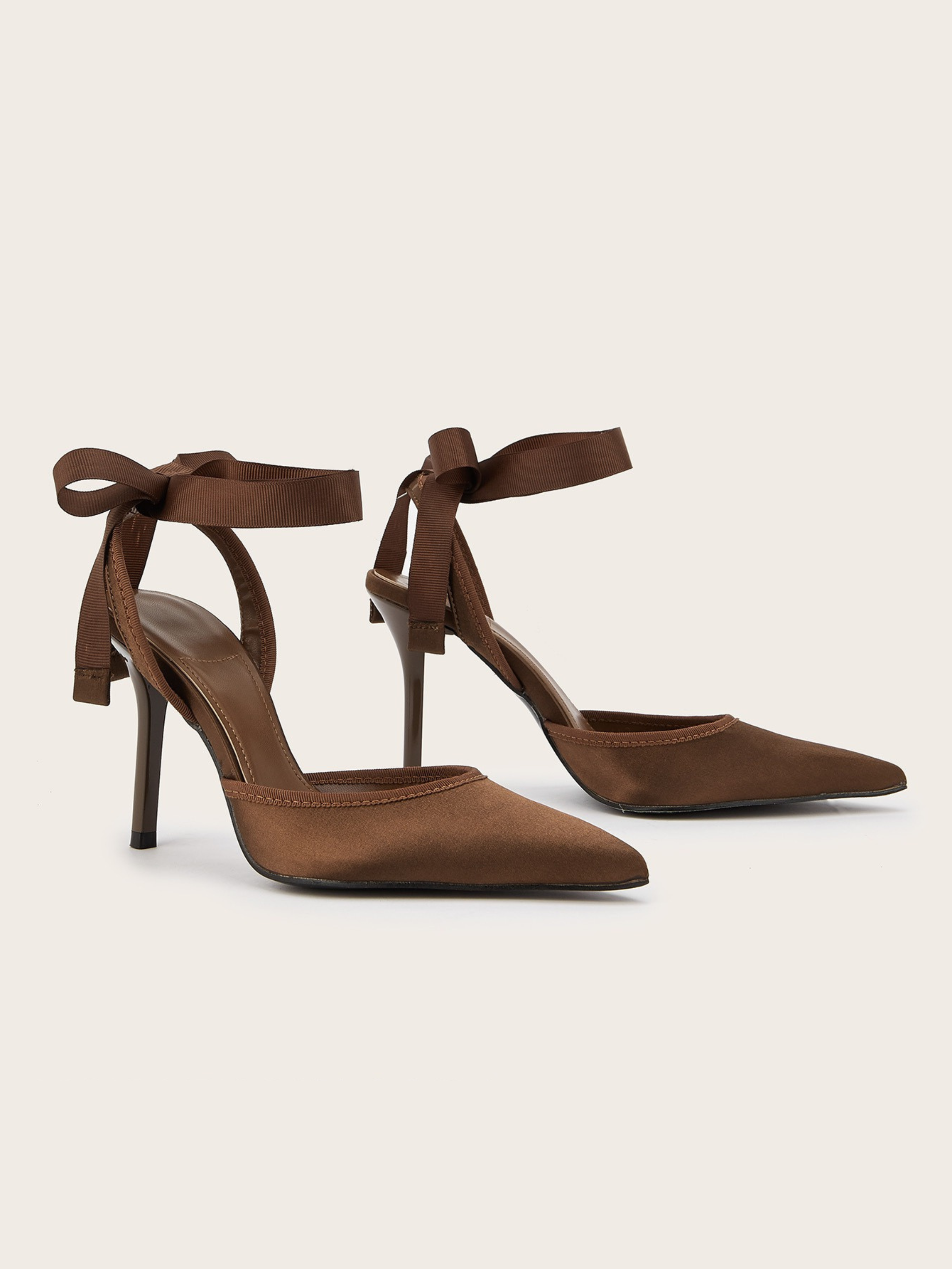 Hivera Mocha Satin Wrap Strap Heels