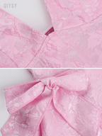 Soline Pink Jacquard Halter Bow Mini Dress