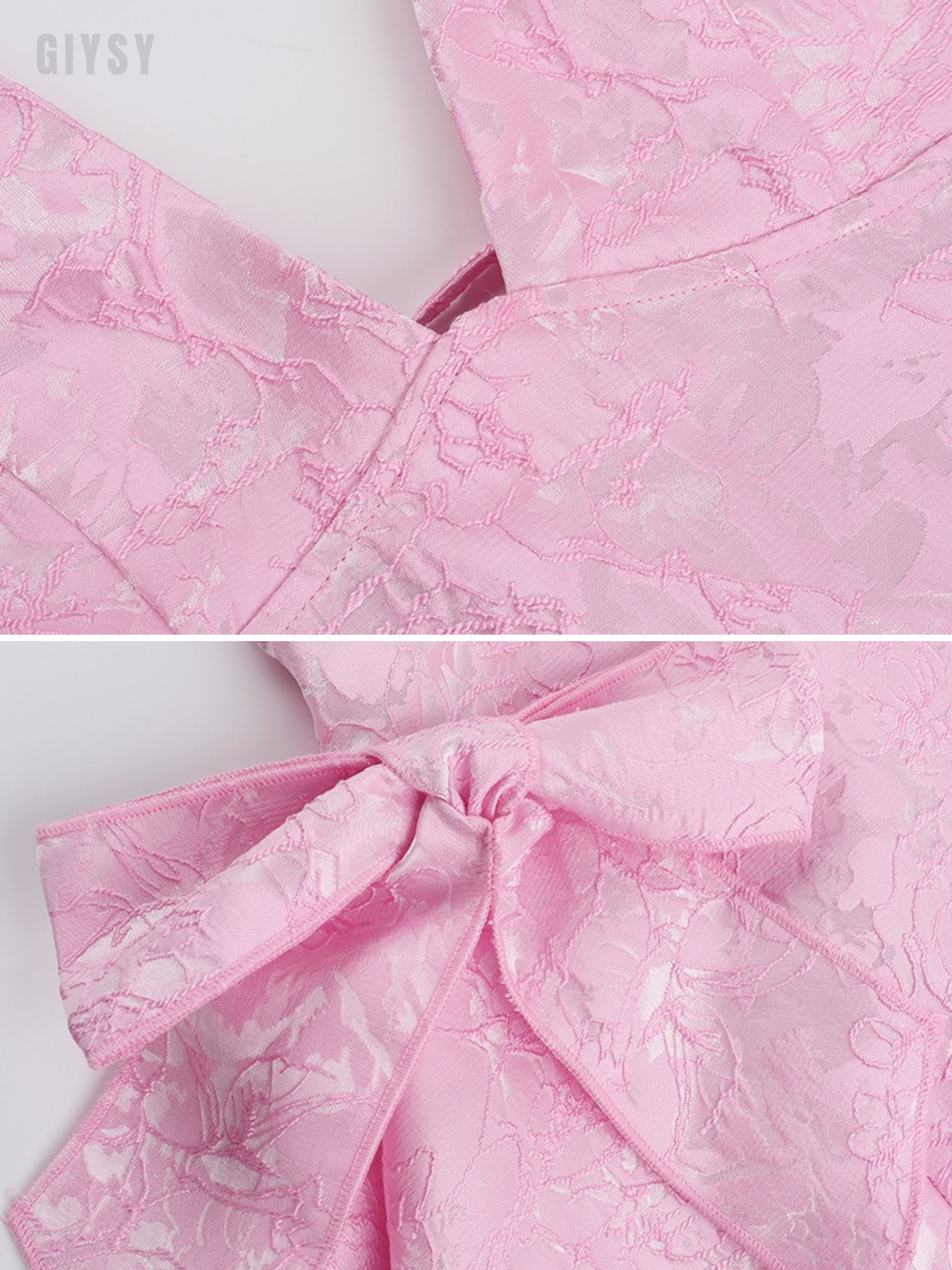 Soline Pink Jacquard Halter Bow Mini Dress