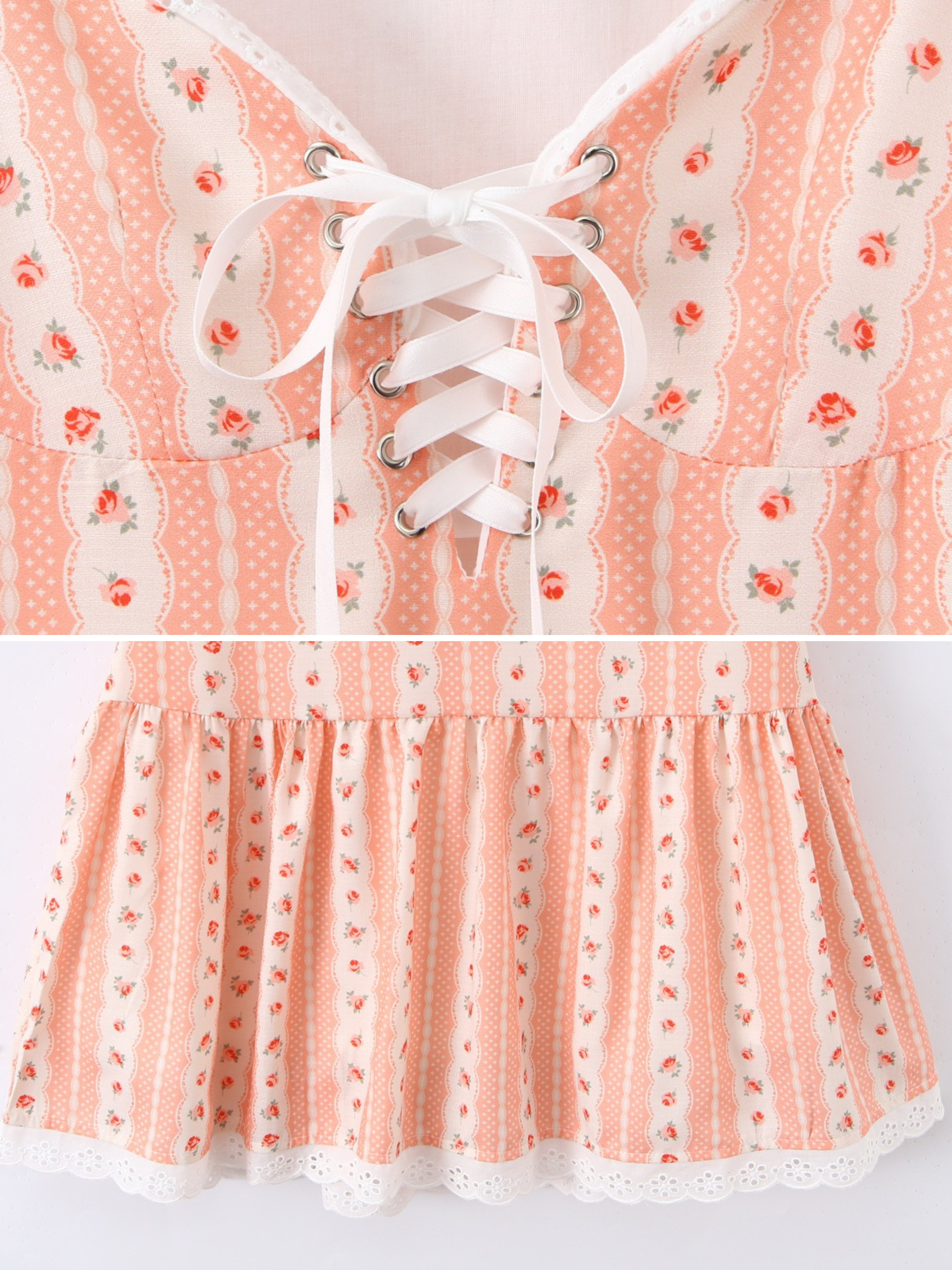 Linet Peach Floral Stripe Mini Dress