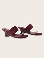Elzara Wine Velvet Wedge Mule Sandals