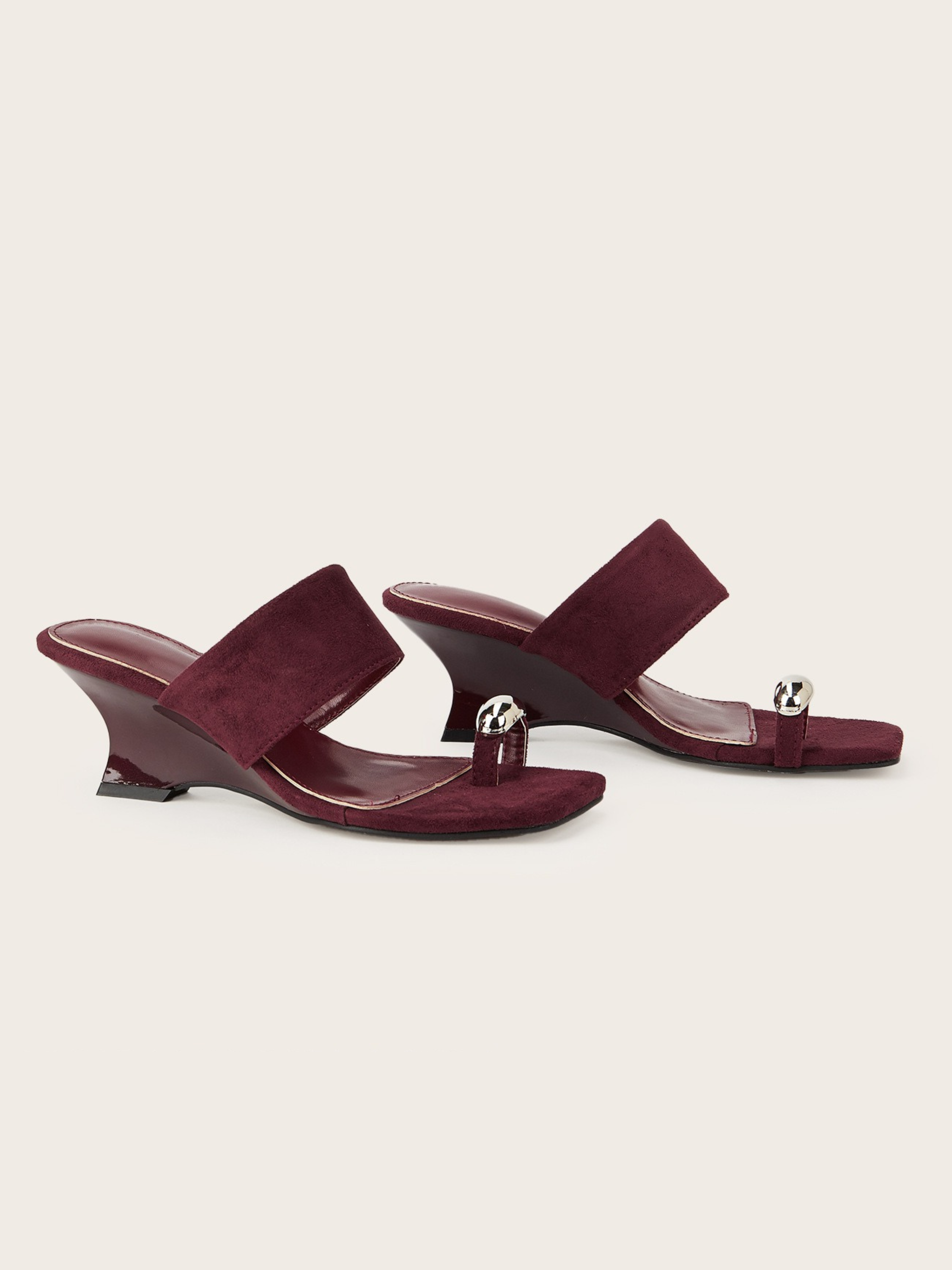 Elzara Wine Velvet Wedge Mule Sandals