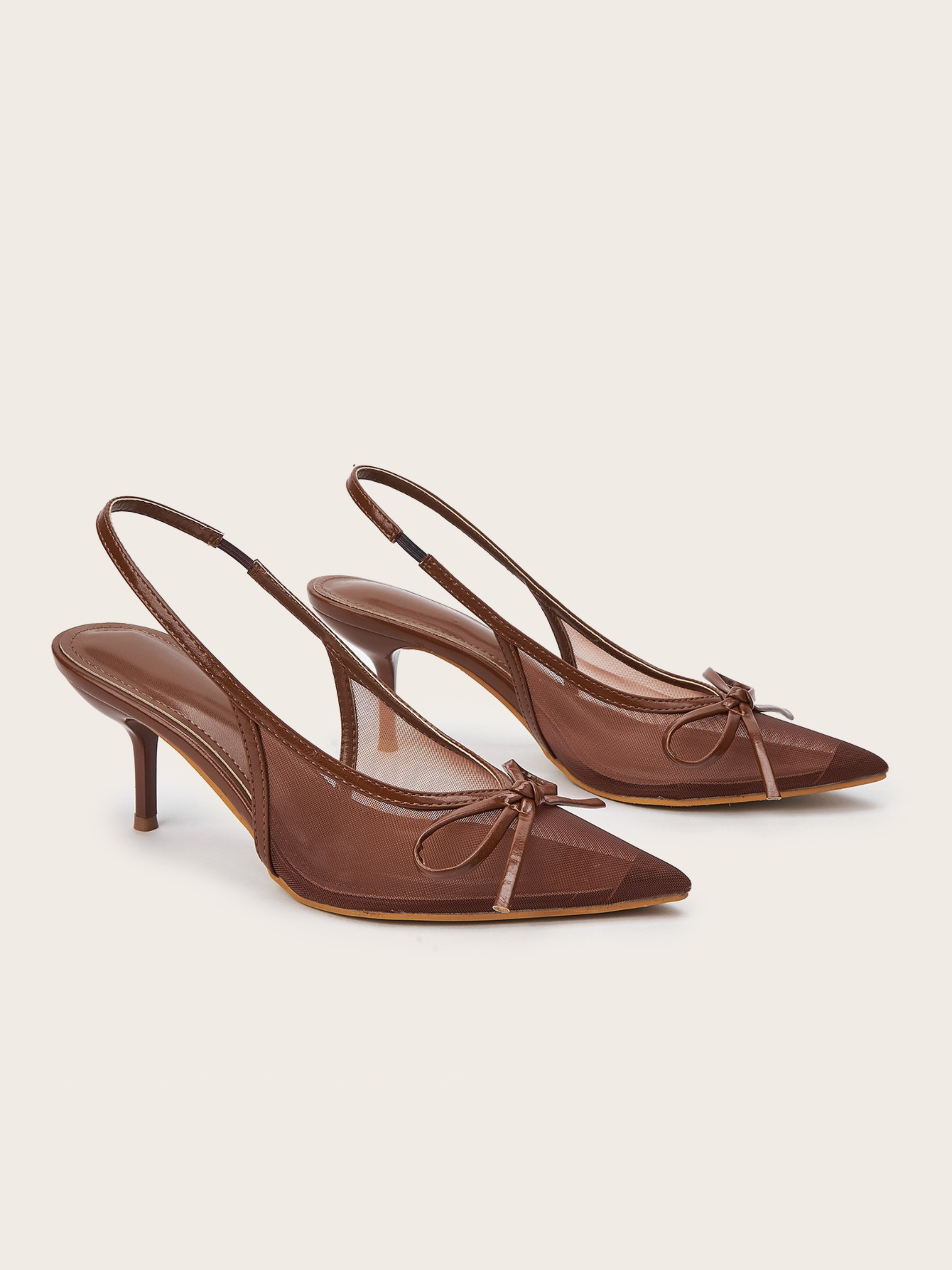 Olyra Mocha Mesh Bow Slingback Heels
