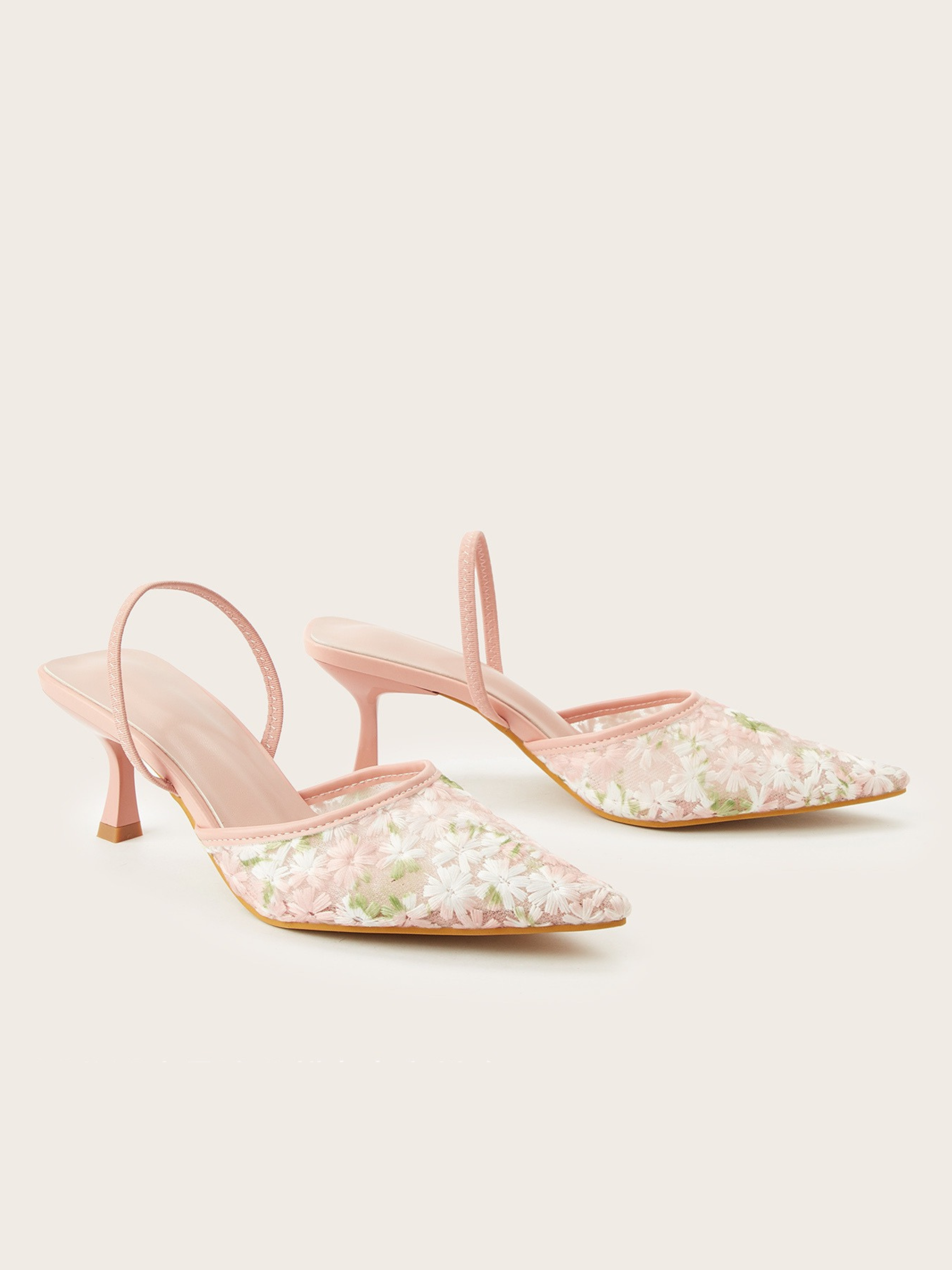 Sorellea Blush Floral Mesh Slingback Heels