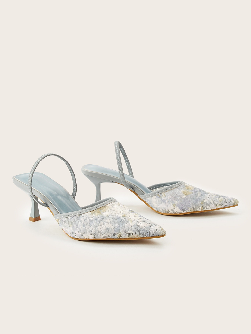 Lina Daisy Mesh Pointed Mule Heels