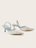 Lina Daisy Mesh Pointed Mule Heels